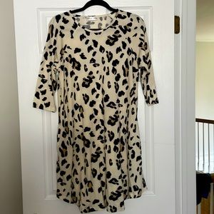 3/4 sleeve leopard sweater dress
